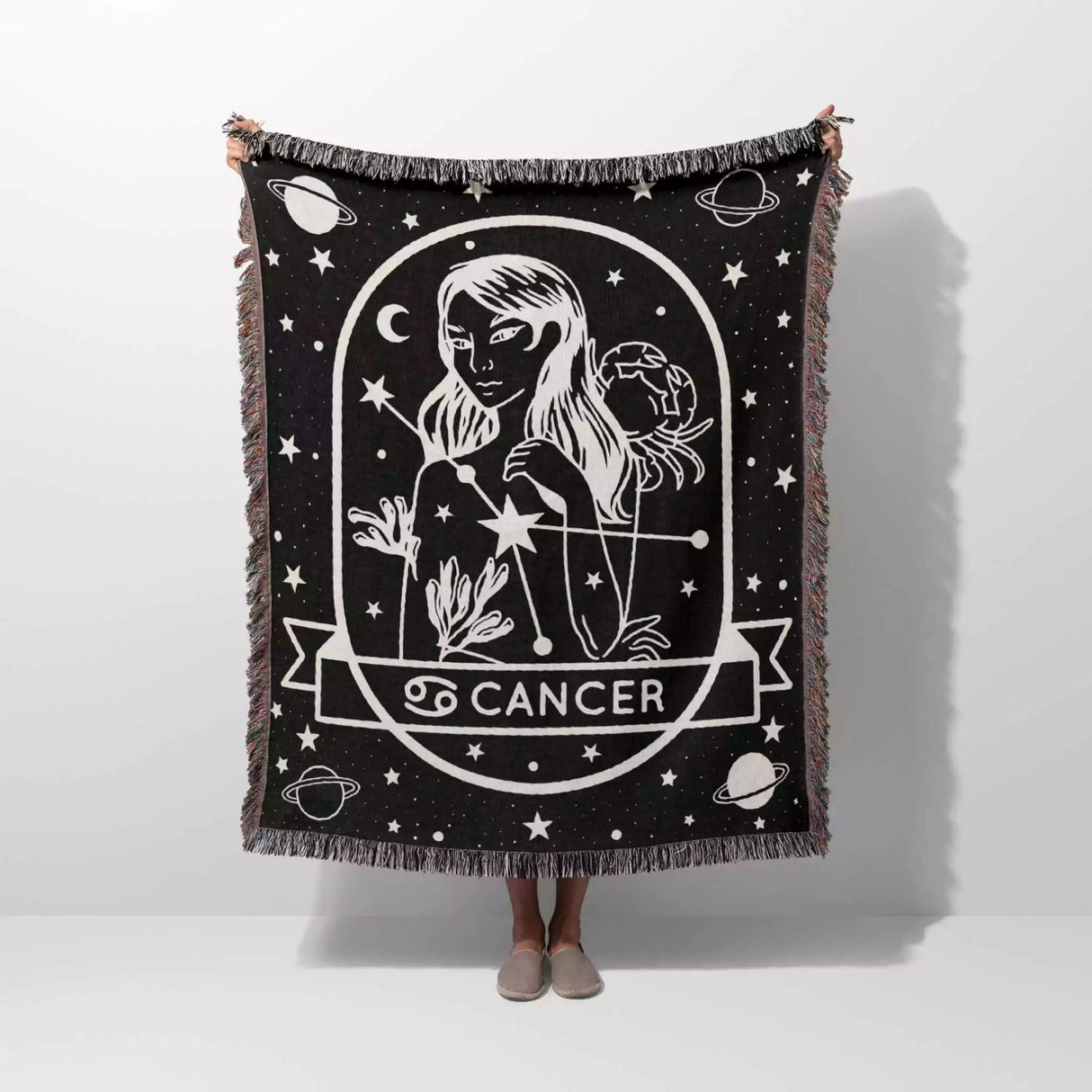 Cancer Zodiac Sign Astrology Woman Woven Throw Blanket Tapestry - DesignerOllie.com