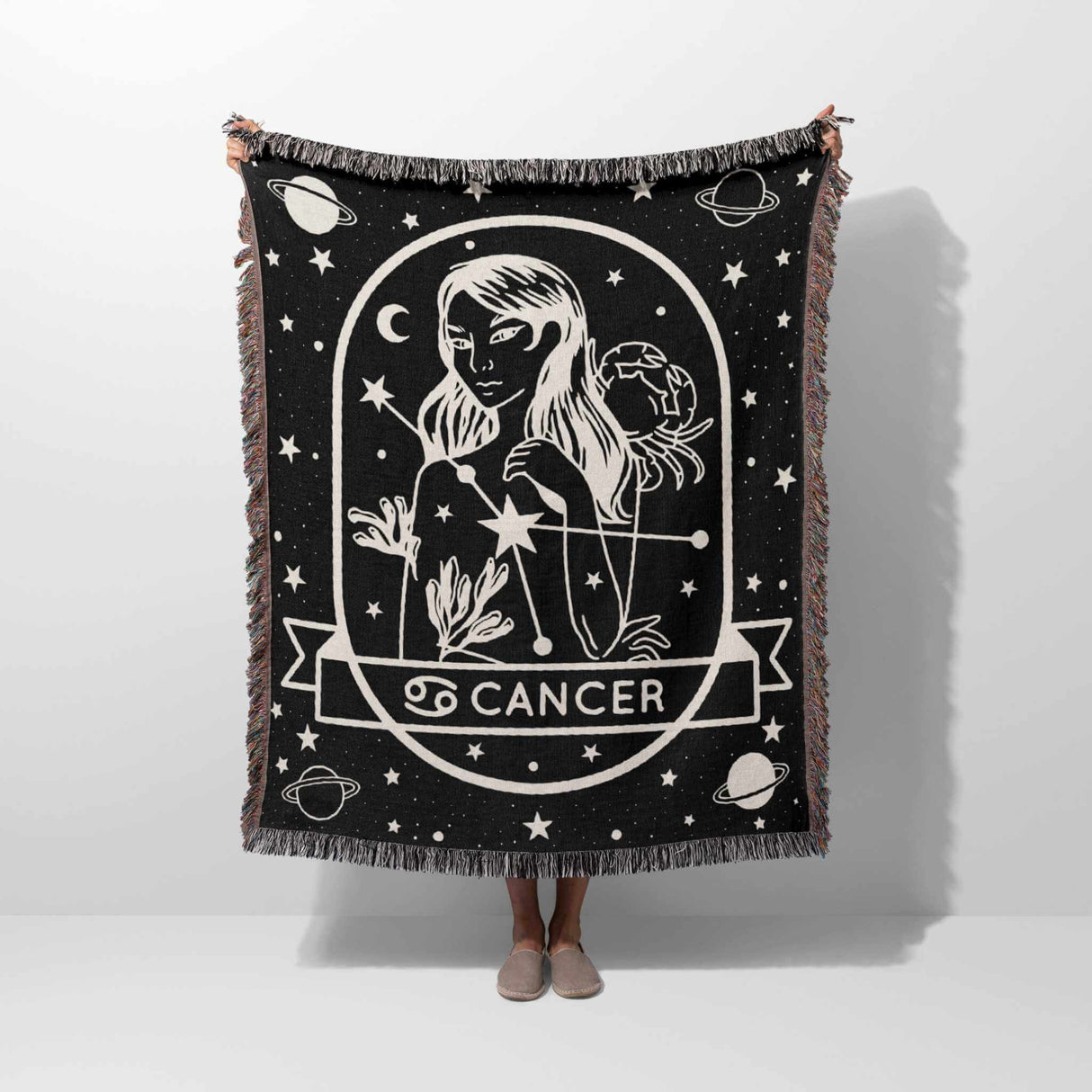 Cancer Zodiac Sign Astrology Woman Woven Throw Blanket Tapestry