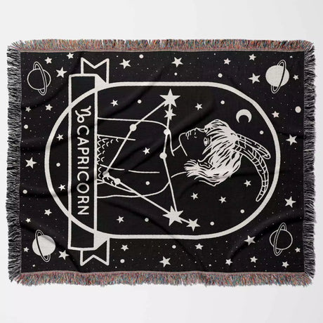 Capricorn Zodiac Sign Astrology Woman Woven Throw Blanket Tapestry - DesignerOllie.com