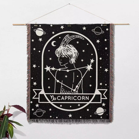 Capricorn Zodiac Sign Astrology Woman Woven Throw Blanket Tapestry - DesignerOllie.com
