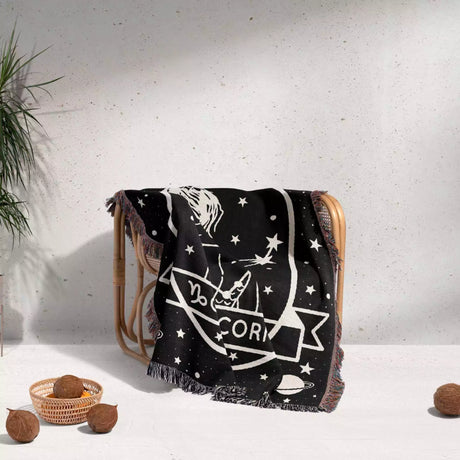 Capricorn Zodiac Sign Astrology Woman Woven Throw Blanket Tapestry - DesignerOllie.com