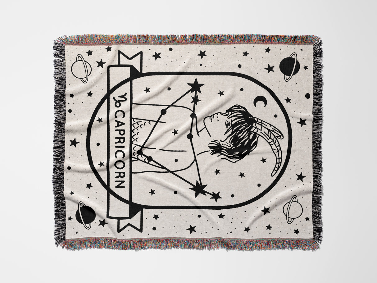 Capricorn Zodiac Sign Astrology Woman Woven Throw Blanket and Tapestry Blanket