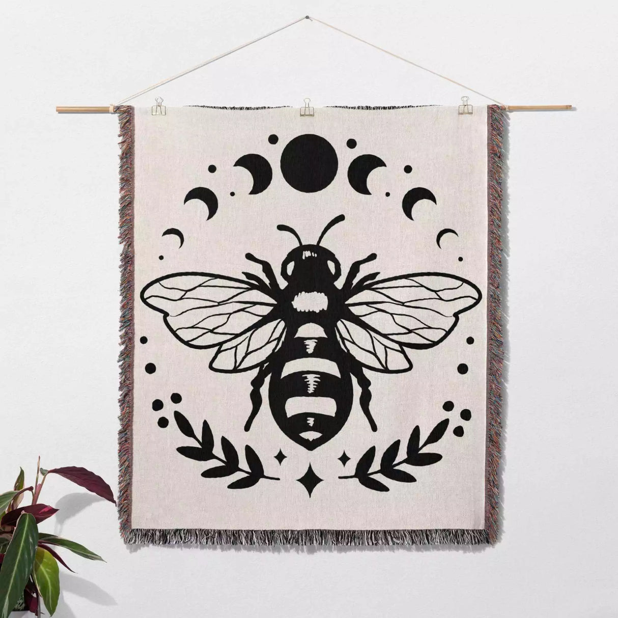 Celestial Bee with Moon Phases Woven Throw Blanket - DesignerOllie.com