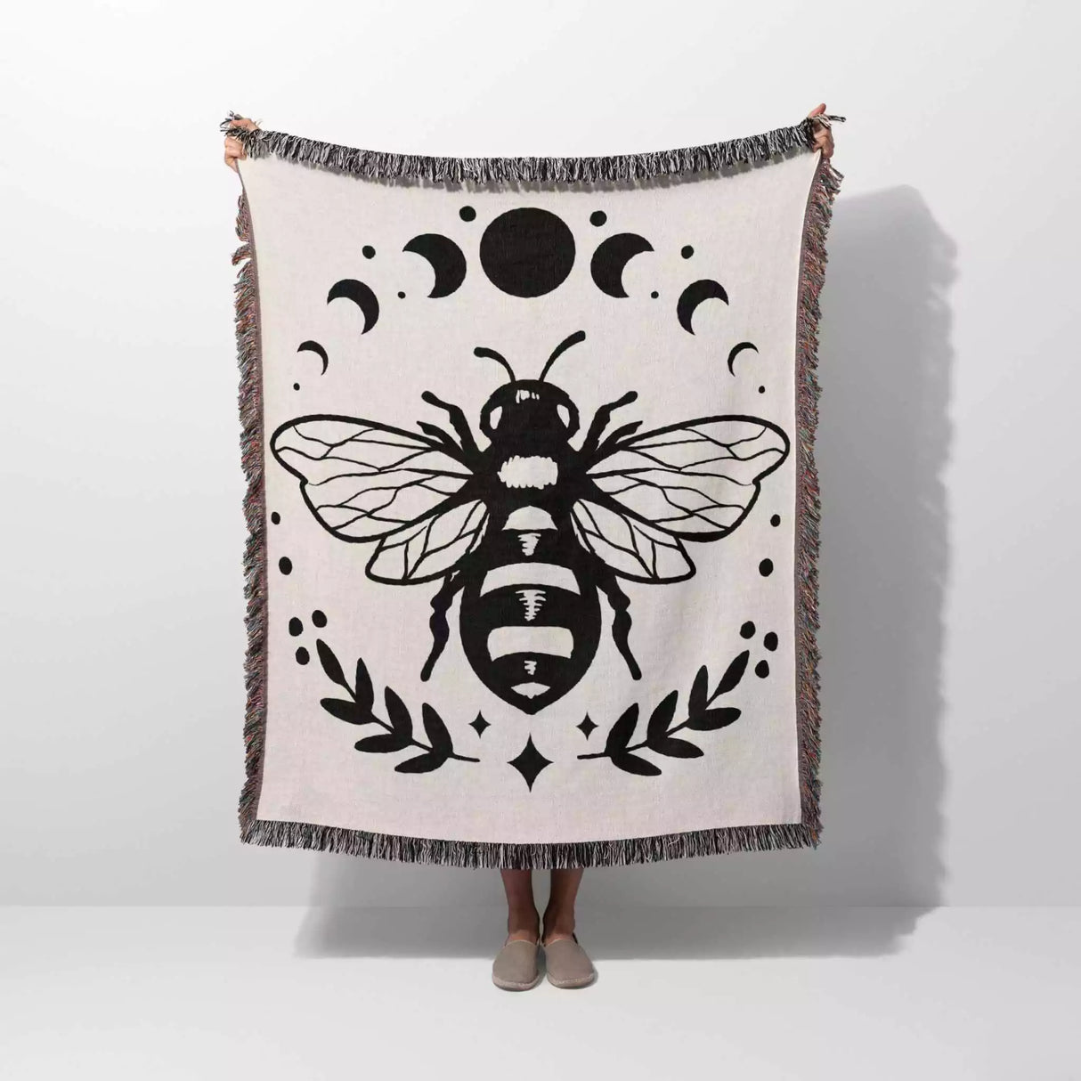 Celestial Bee with Moon Phases Woven Throw Blanket - DesignerOllie.com