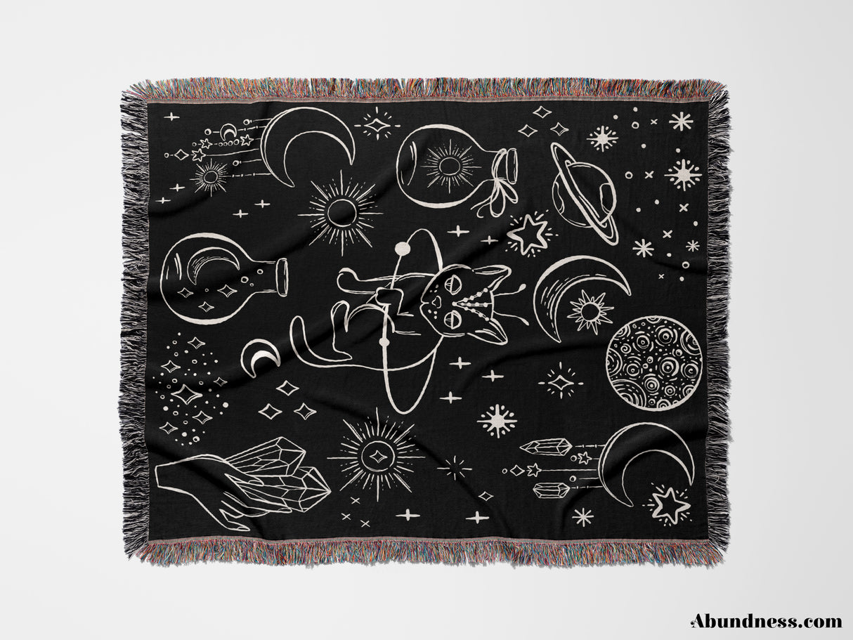 Celestial Cat and Elements Woven Throw Blanket