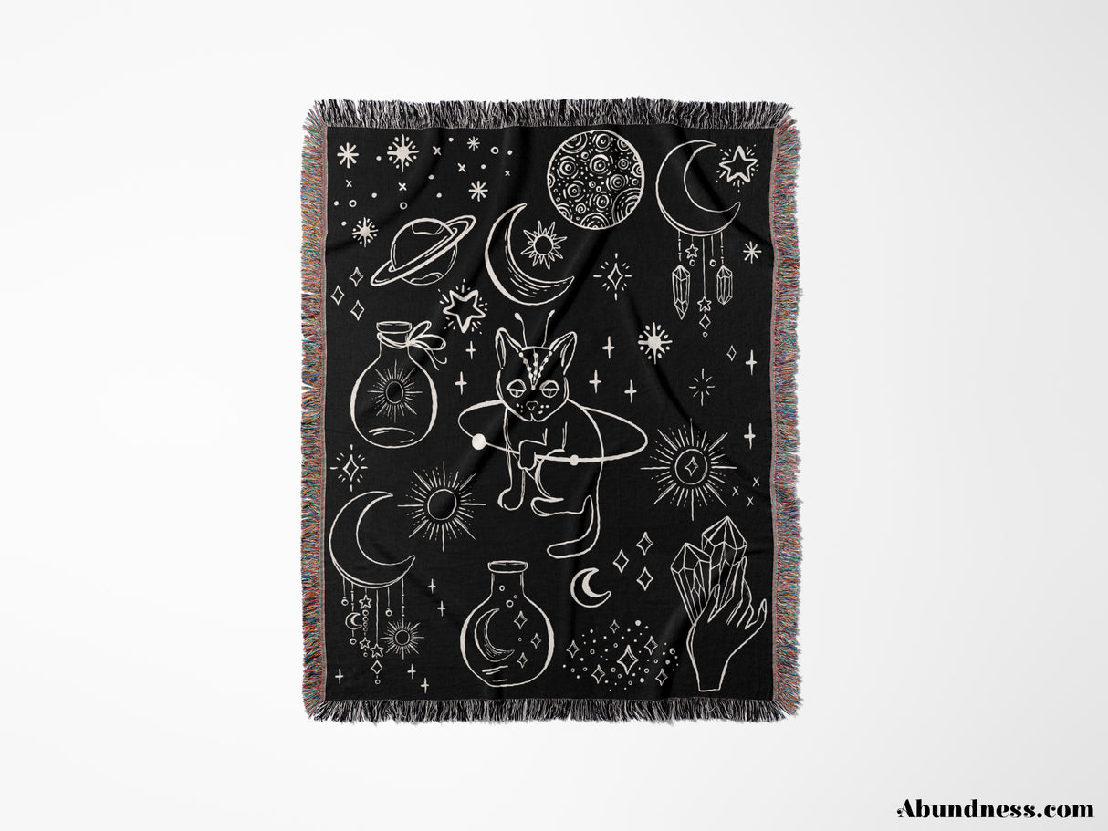 Celestial Cat and Elements Woven Throw Blanket