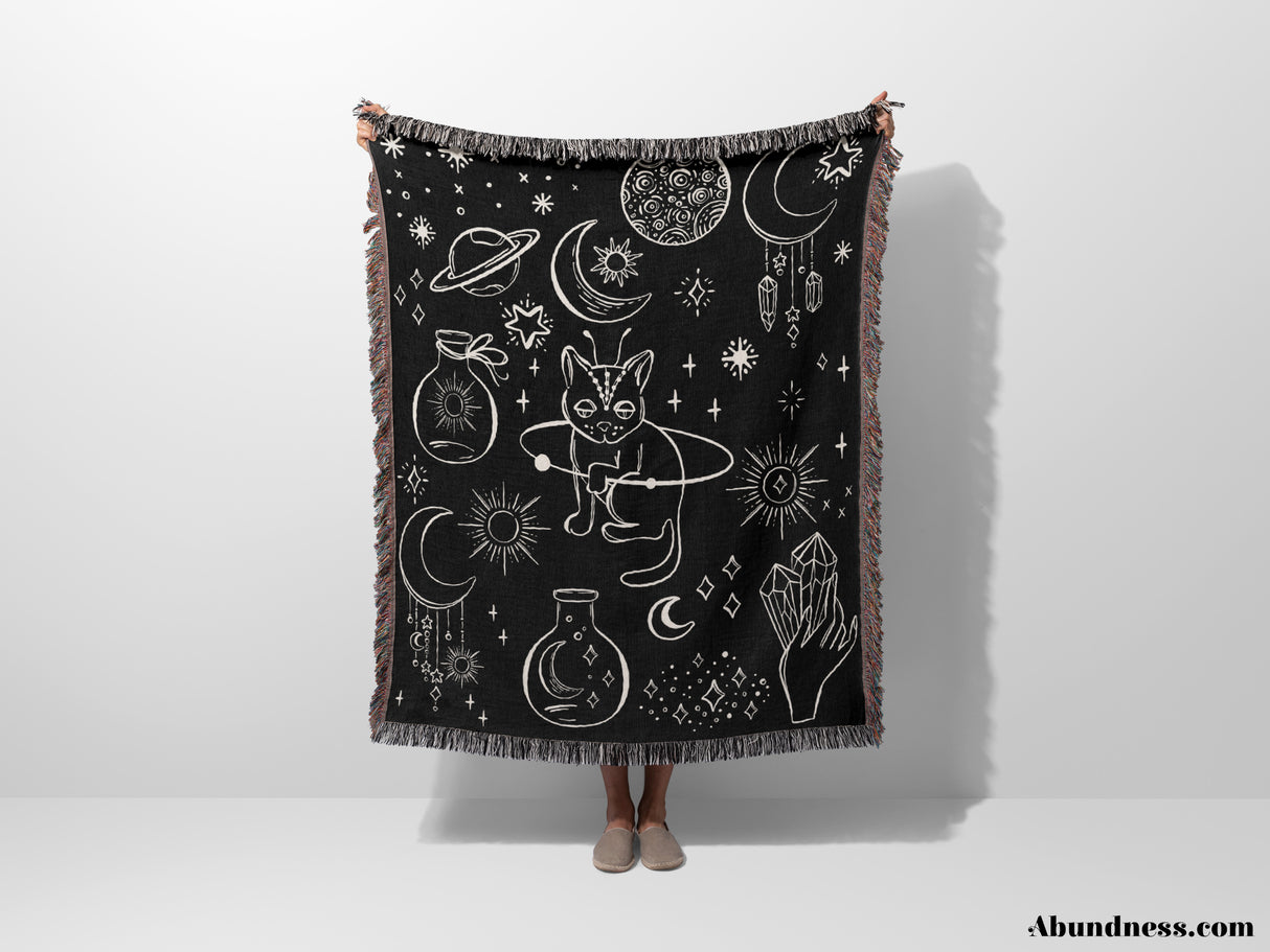 Celestial Cat and Elements Woven Throw Blanket