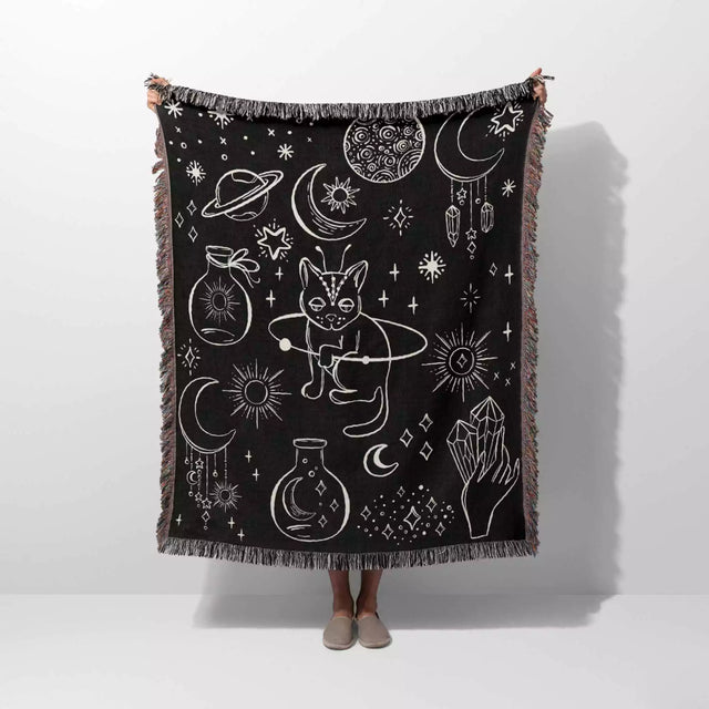 Celestial Cat and Elements Woven Throw Blanket - DesignerOllie.com
