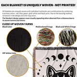Celestial Cat with Moon Phases Woven Throw Blanket - DesignerOllie.com
