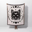 Celestial Cat with Moon Phases Woven Throw Blanket - DesignerOllie.com