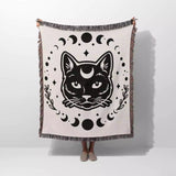 Celestial Cat with Moon Phases Woven Throw Blanket - DesignerOllie.com