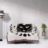 Celestial Cat with Moon Phases Woven Throw Blanket - DesignerOllie.com