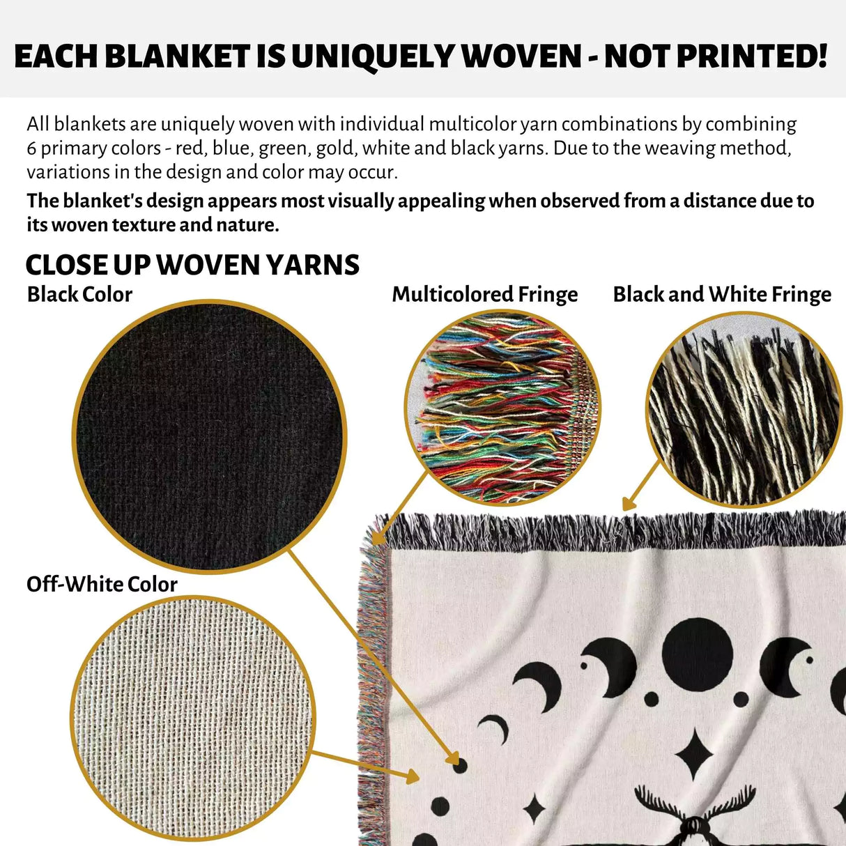 Celestial Moth with Moon Phases Woven Throw Blanket - DesignerOllie.com