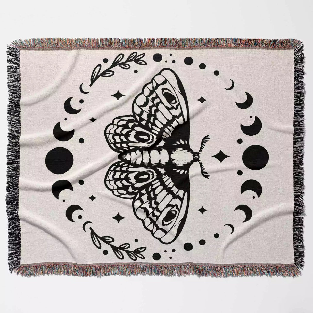 Celestial Moth with Moon Phases Woven Throw Blanket - DesignerOllie.com