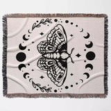 Celestial Moth with Moon Phases Woven Throw Blanket - DesignerOllie.com