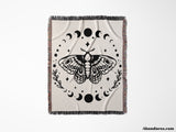 Celestial Moth with Moon Phases Woven Throw Blanket