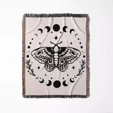 Celestial Moth with Moon Phases Woven Throw Blanket - DesignerOllie.com