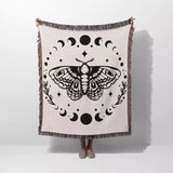 Celestial Moth with Moon Phases Woven Throw Blanket - DesignerOllie.com