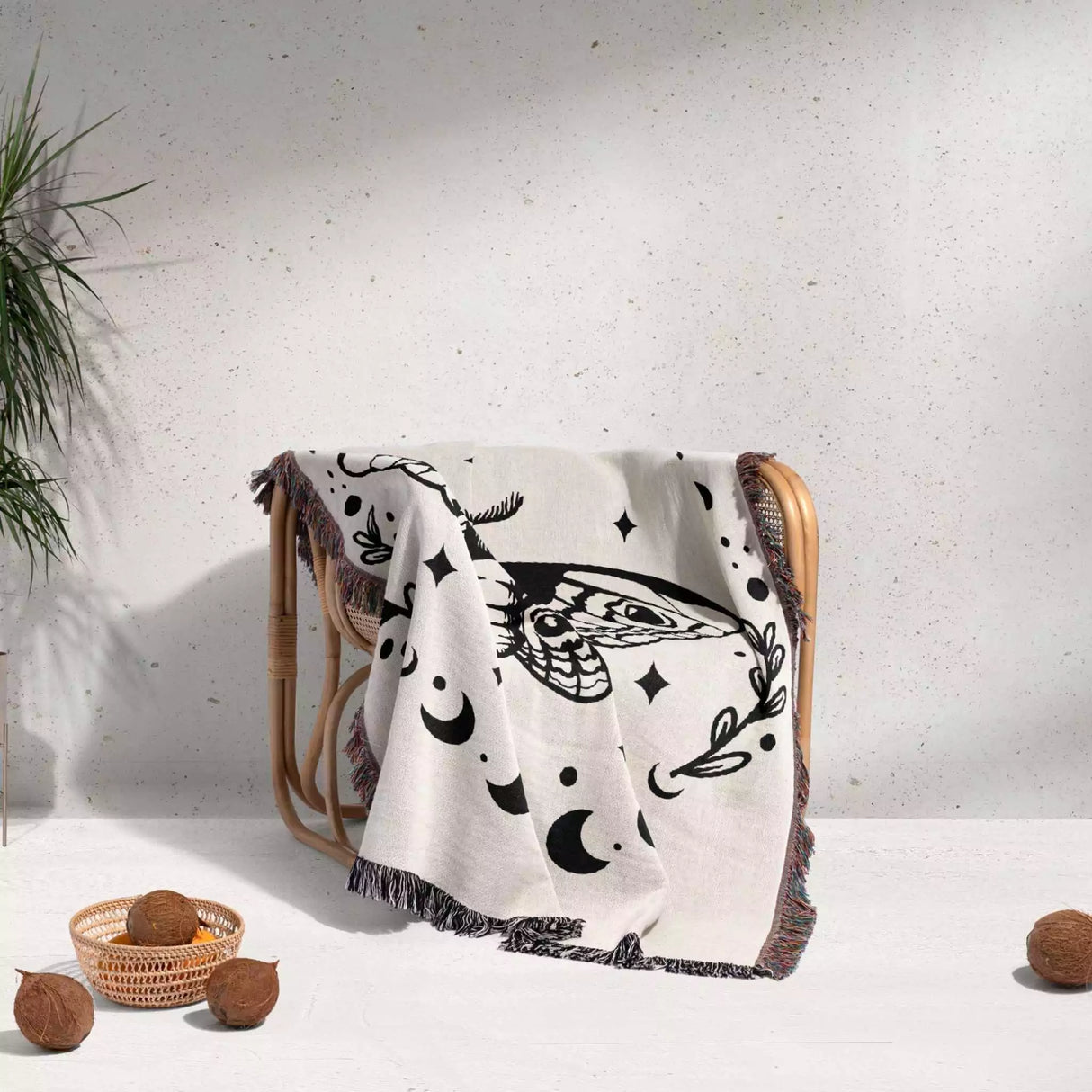 Celestial Moth with Moon Phases Woven Throw Blanket - DesignerOllie.com