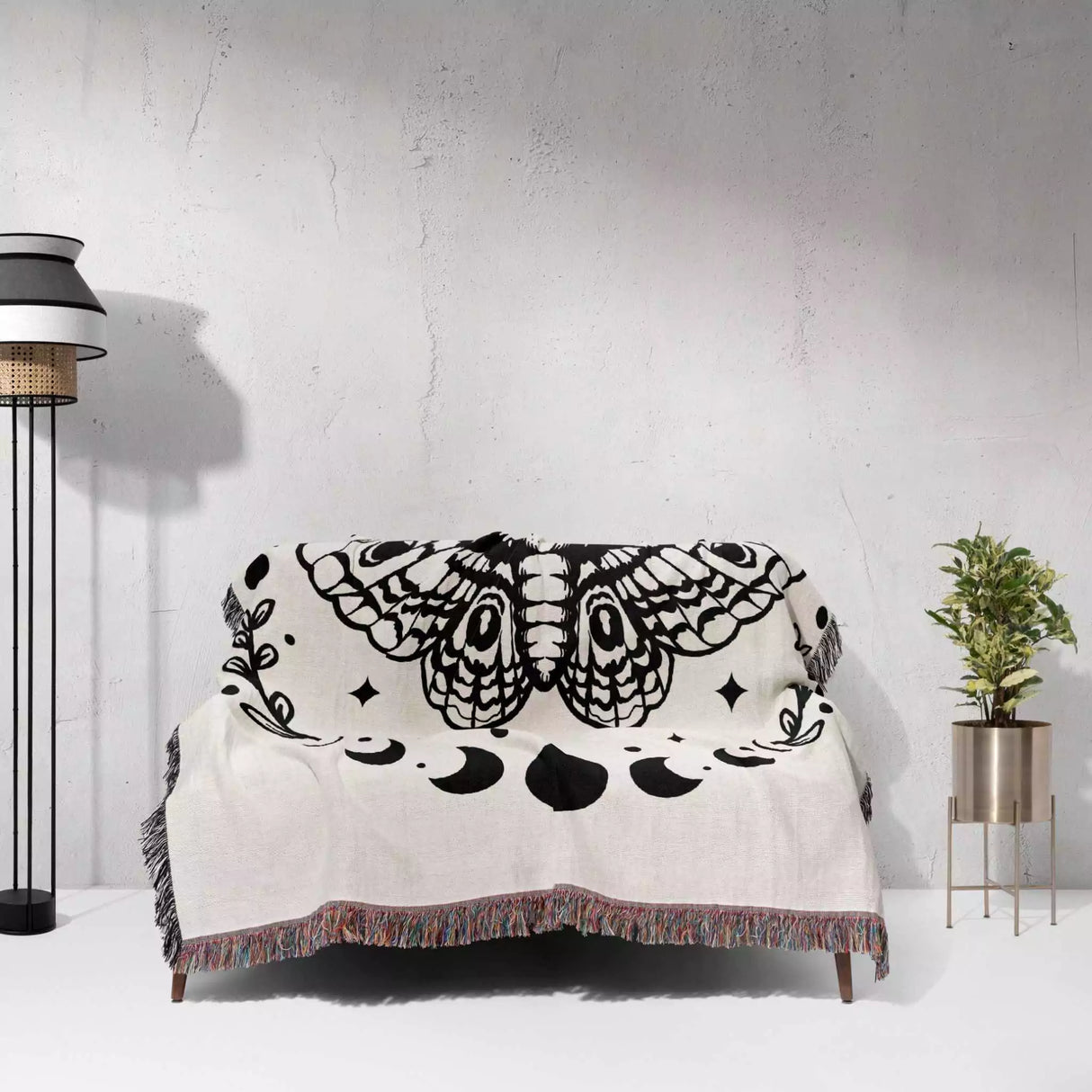 Celestial Moth with Moon Phases Woven Throw Blanket - DesignerOllie.com