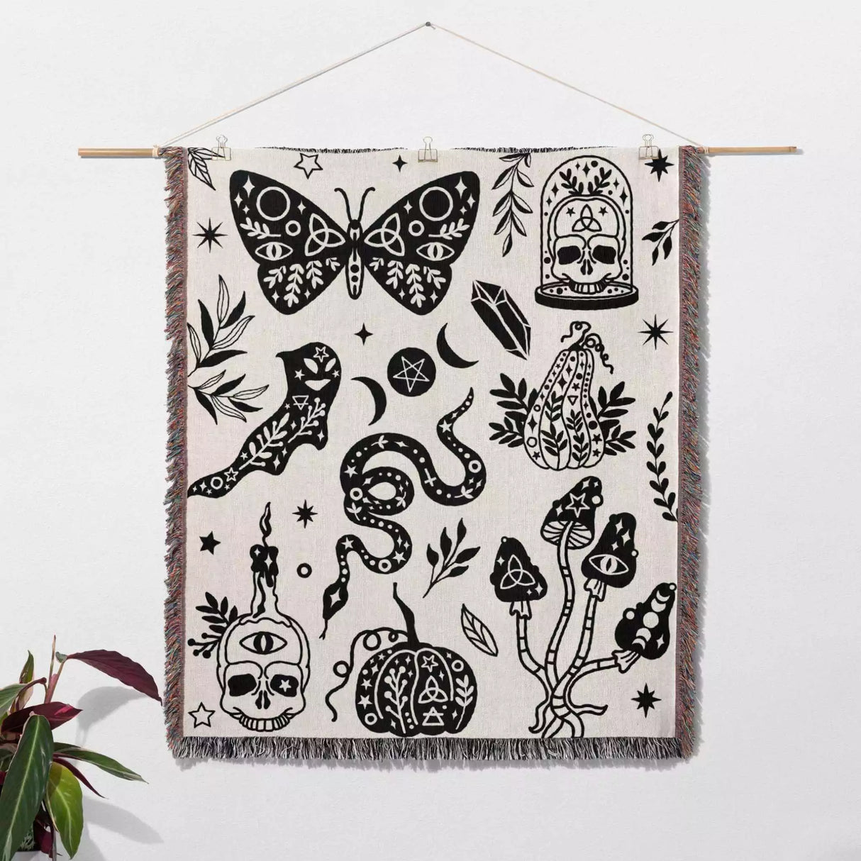 Celestial Spooky Witchy Woven Throw Blanket - DesignerOllie.com