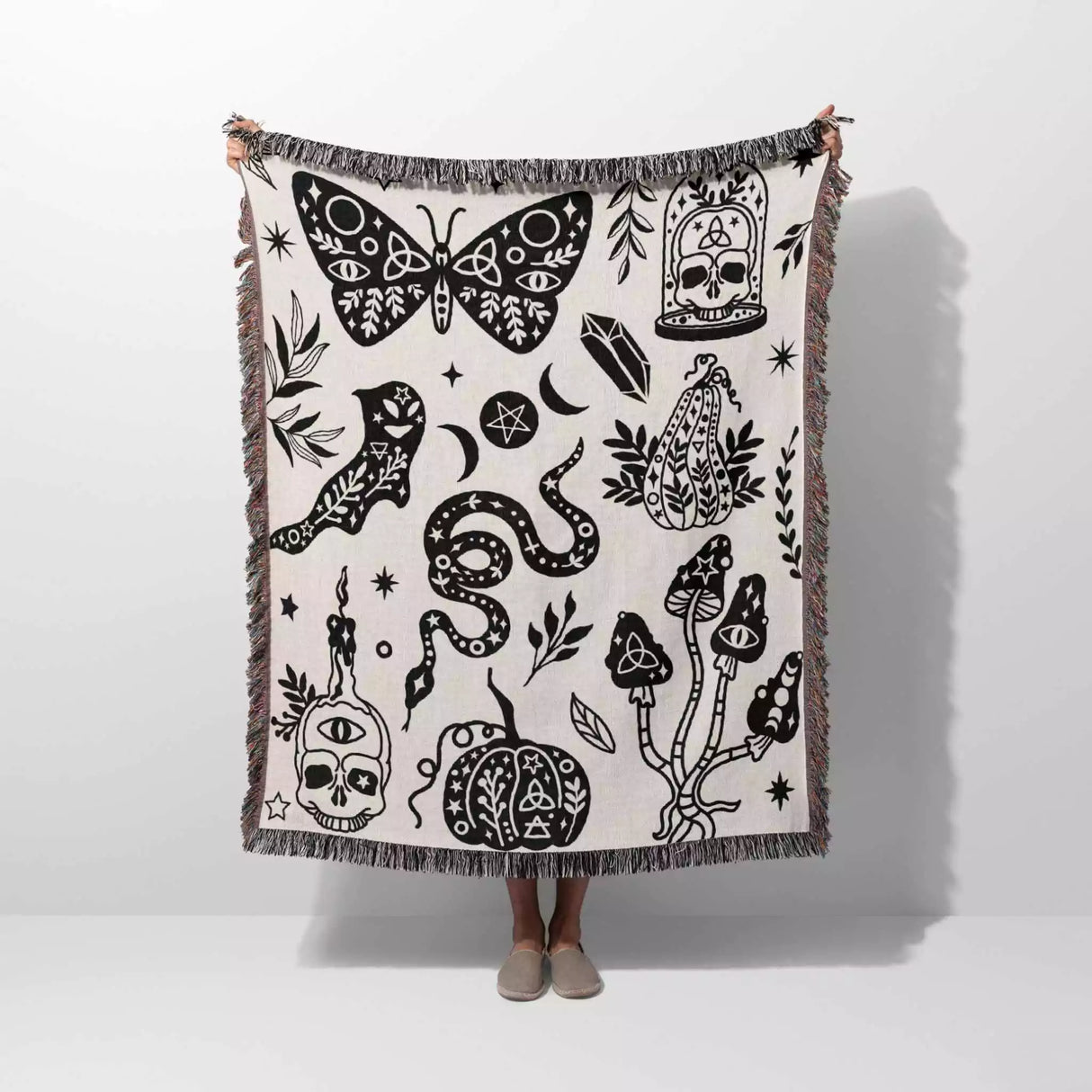 Celestial Spooky Witchy Woven Throw Blanket - DesignerOllie.com