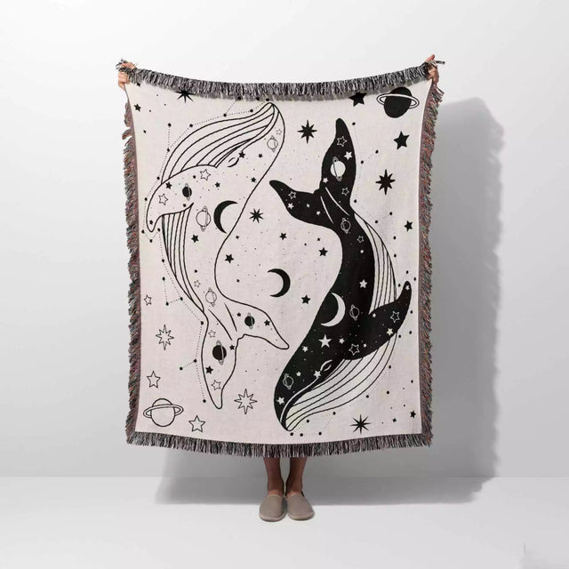 Celestial Whales Woven Throw Blanket - DesignerOllie.com