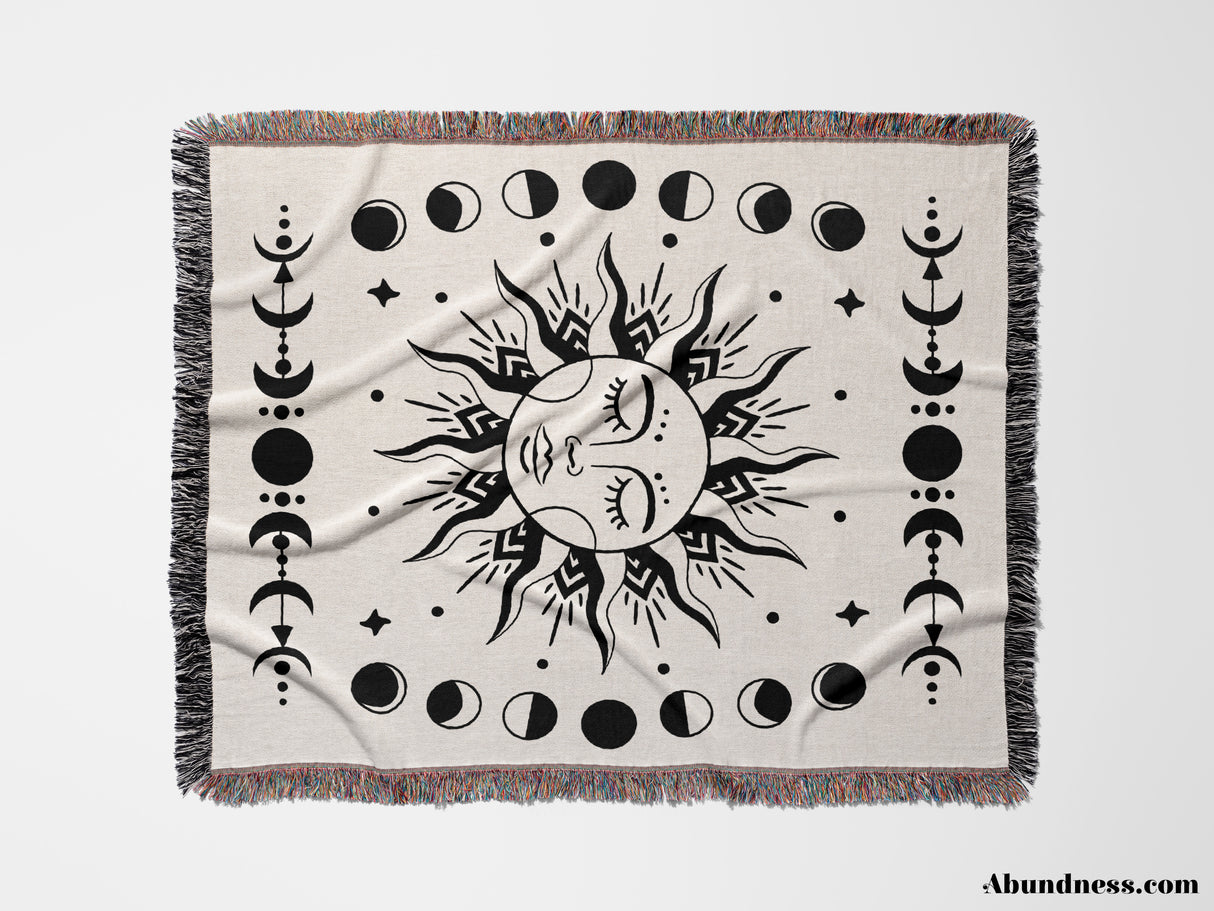 Celestial Sun and Moons Woven Throw Blanket