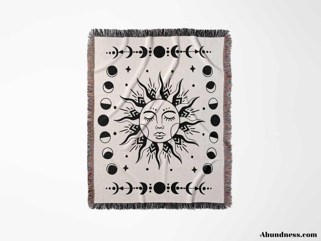 Celestial Sun and Moons Woven Throw Blanket