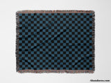 Checkered Black and Blue Woven Throw Blanket and Tapestry