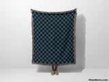 Checkered Black and Blue Woven Throw Blanket and Tapestry