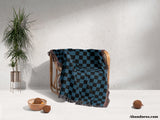 Checkered Black and Blue Woven Throw Blanket and Tapestry