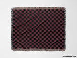 Checkered Black and Bordeaux Woven Throw Blanket and Tapestry