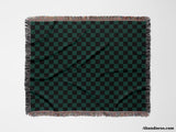 Checkered Black and Forest Green Woven Throw Blanket and Tapestry