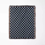 Checkered Black and Light Blue Woven Throw Blanket and Tapestry - DesignerOllie.com