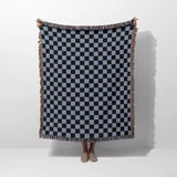 Checkered Black and Light Blue Woven Throw Blanket and Tapestry - DesignerOllie.com