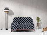 Checkered Black and Light Blue Woven Throw Blanket and Tapestry