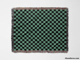 Checkered Black and Light Green Woven Throw Blanket and Tapestry