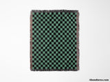 Checkered Black and Light Green Woven Throw Blanket and Tapestry