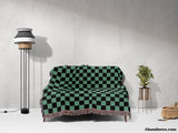 Checkered Black and Light Green Woven Throw Blanket and Tapestry