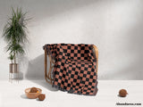 Checkered Black and Light Red Woven Throw Blanket and Tapestry