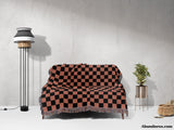 Checkered Black and Light Red Woven Throw Blanket and Tapestry