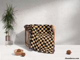 Checkered Black and Orange Woven Throw Blanket and Tapestry