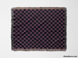 Checkered Black and Purple Woven Throw Blanket and Tapestry