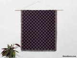 Checkered Black and Purple Woven Throw Blanket and Tapestry