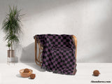 Checkered Black and Purple Woven Throw Blanket and Tapestry