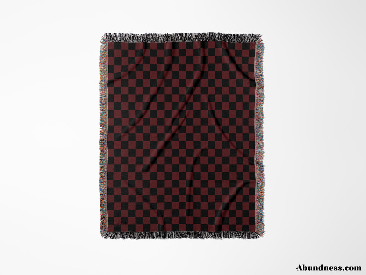 Checkered Black and Red Woven Throw Blanket and Tapestry