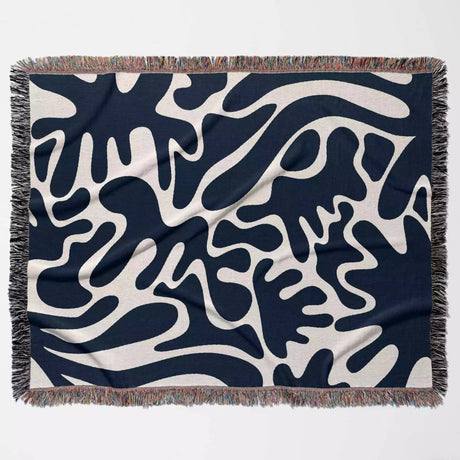 Darker Blue Matisse Woven Throw Blanket - DesignerOllie.com