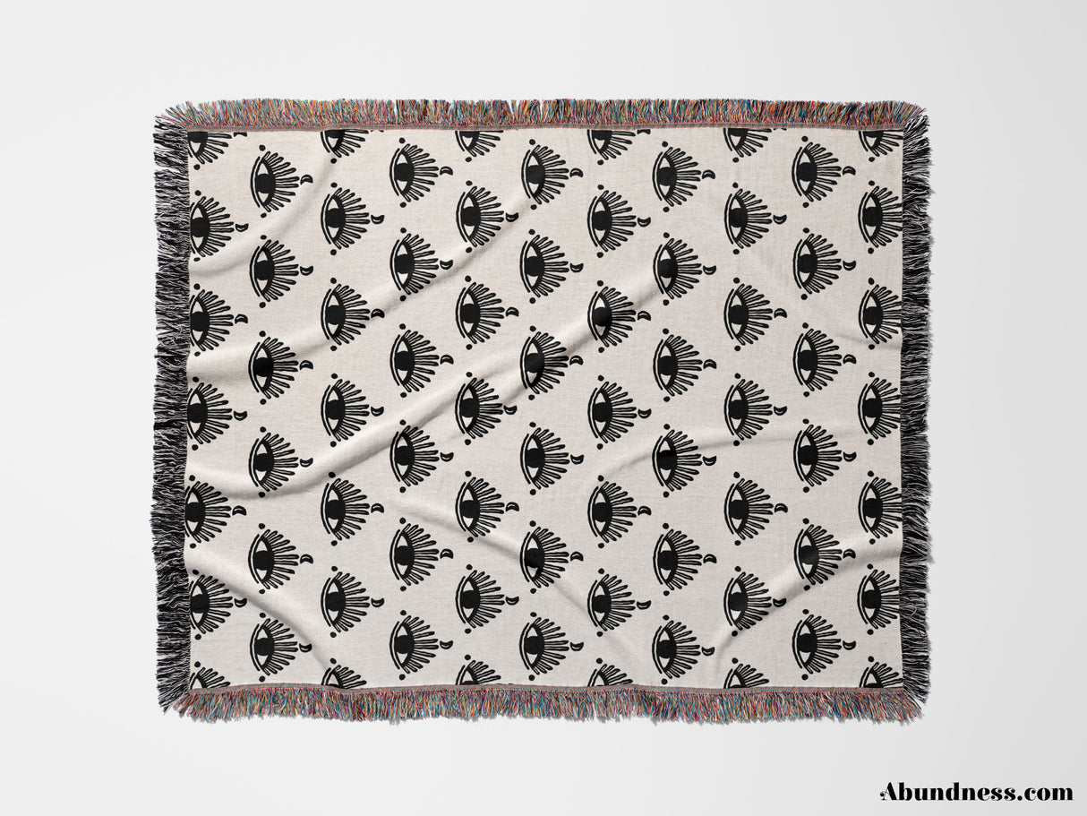 Evil Eye Black and White Woven Throw Blanket