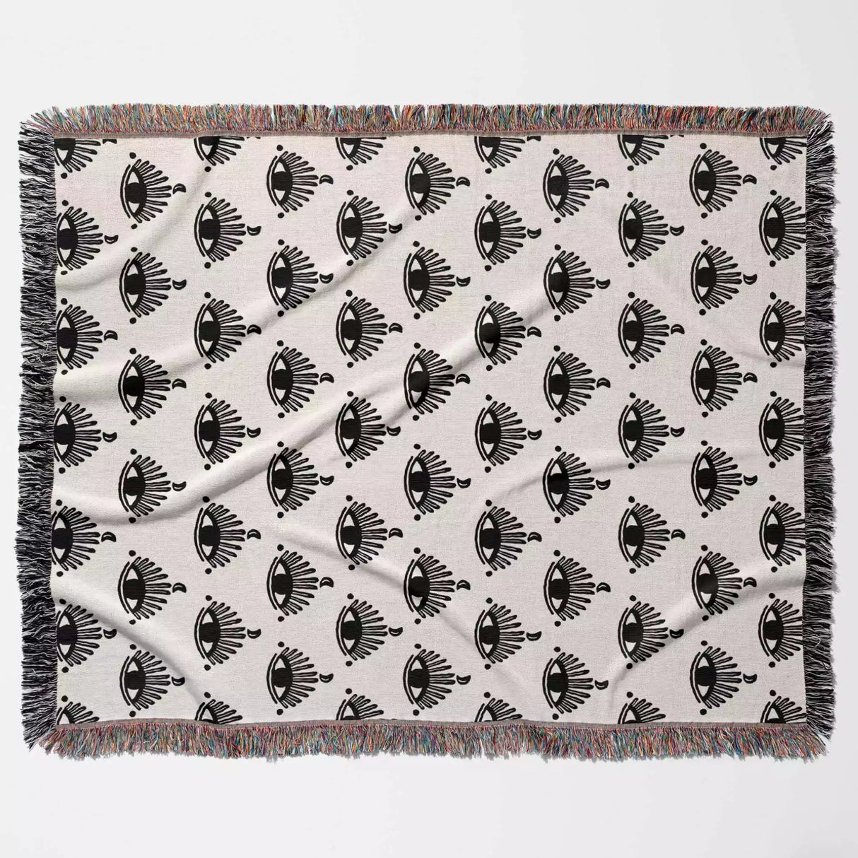 Evil Eye Black and White Woven Throw Blanket - DesignerOllie.com